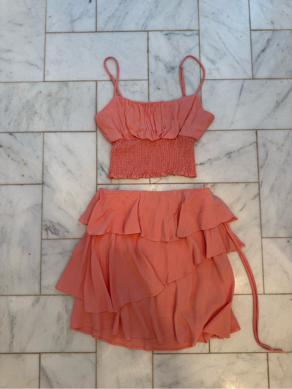 ruffled skirt SET (tiered layered skirt & ruched crop top)